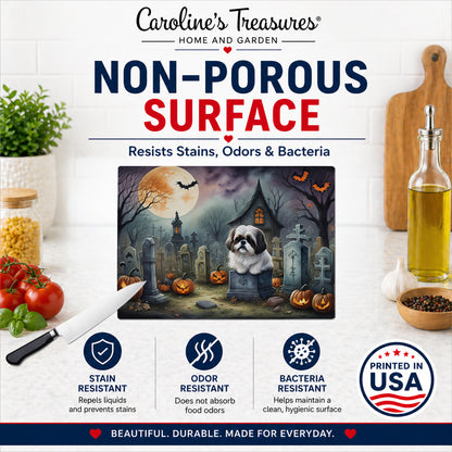 Caroline's Treasures DAC2054LCB Shih Tzu Spooky Halloween Glass Cutting Board Large Decorative Tempered Glass Kitchen Cutting and Serving Board Large Size Chopping Board