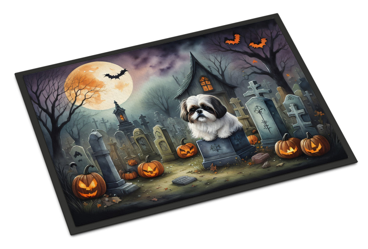 Caroline's Treasures DAC2054MAT Shih Tzu Spooky Halloween Doormat 18x27 Front Door Mat Indoor Outdoor Rugs for Entryway, Non Slip Washable Low Pile, 18H X 27W
