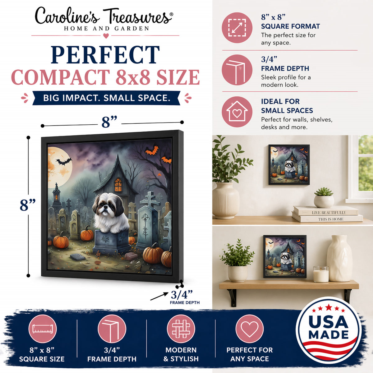 Caroline's Treasures Shih Tzu Dogs Framed Metal Wall Art 8 x 8 Inch
