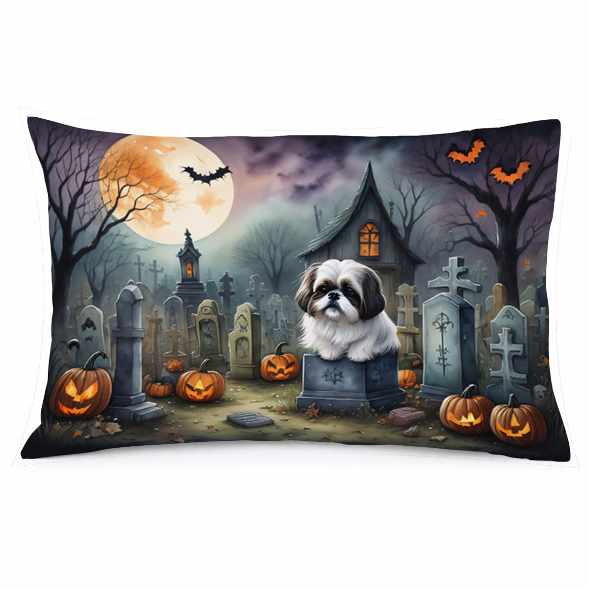 Caroline's Treasures DAC2054PILLOWCASE Shih Tzu Spooky Halloween Fabric Standard Pillowcase Lightweight Super Soft Easy Care Decorative Artwork Pillowcase, Standard