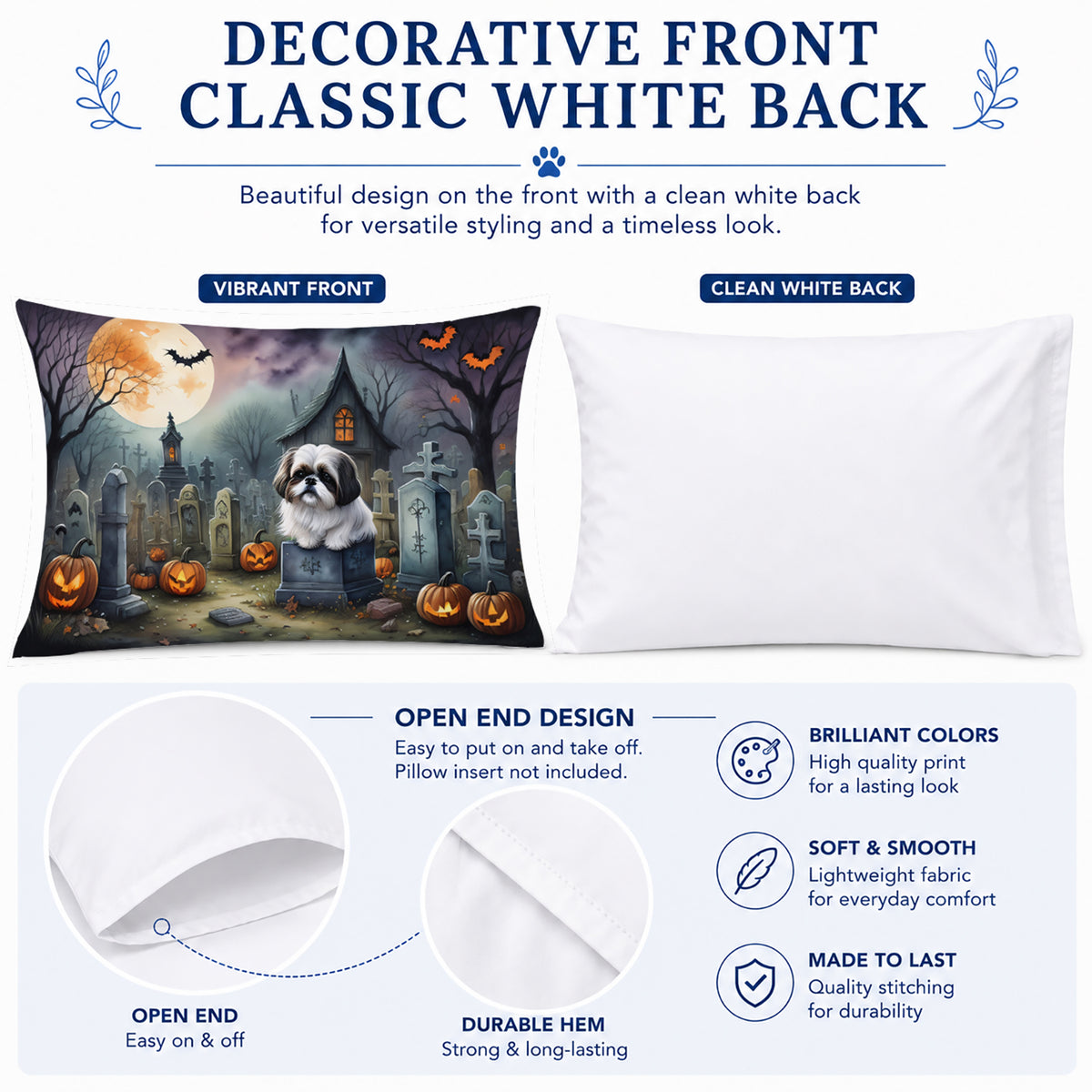 Caroline's Treasures DAC2054PILLOWCASE Shih Tzu Spooky Halloween Fabric Standard Pillowcase Lightweight Super Soft Easy Care Decorative Artwork Pillowcase, Standard