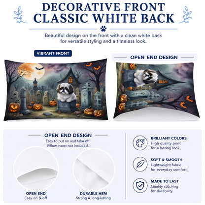 Caroline's Treasures DAC2054PILLOWCASE Shih Tzu Spooky Halloween Fabric Standard Pillowcase Lightweight Super Soft Easy Care Decorative Artwork Pillowcase, Standard