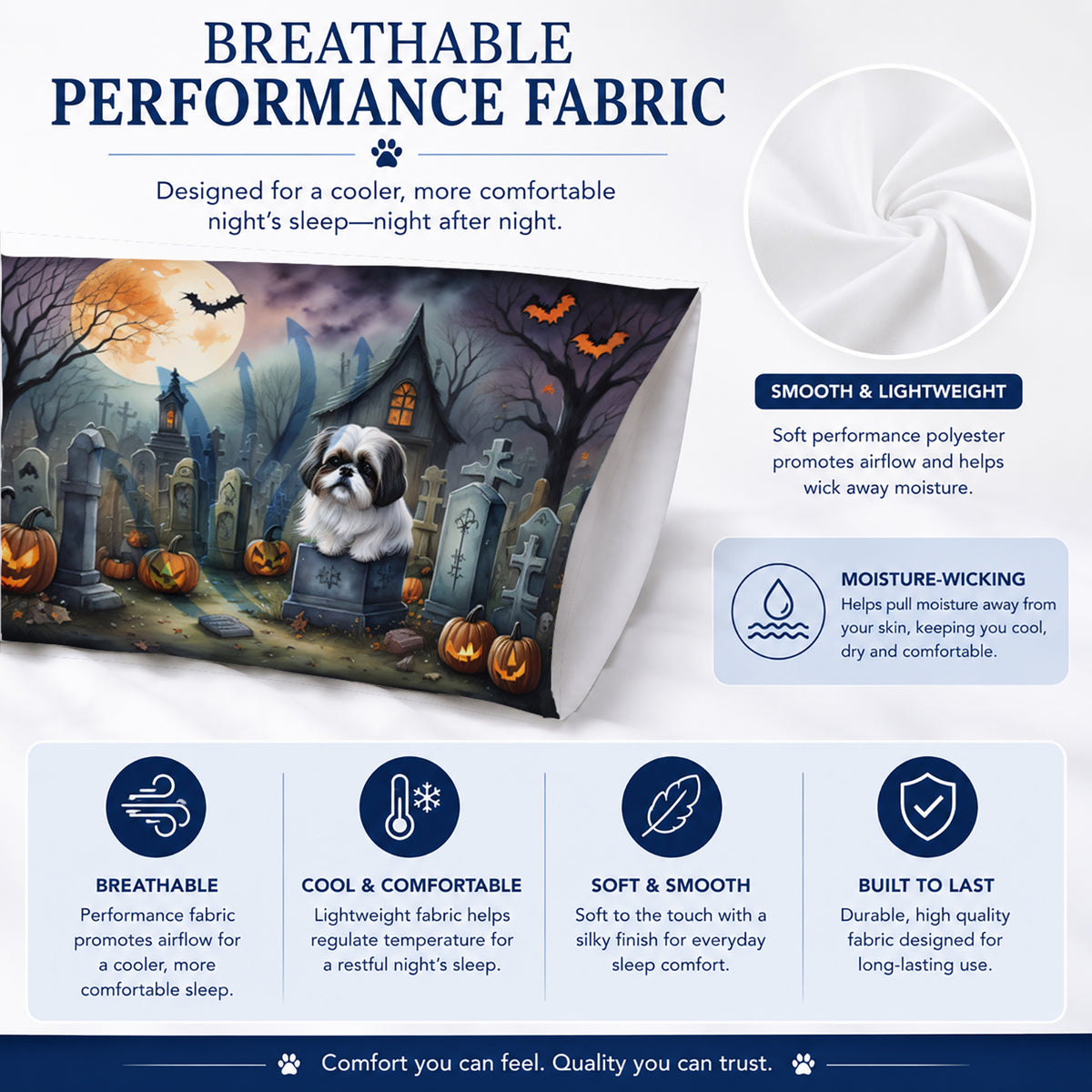 Caroline's Treasures DAC2054PILLOWCASE Shih Tzu Spooky Halloween Fabric Standard Pillowcase Lightweight Super Soft Easy Care Decorative Artwork Pillowcase, Standard