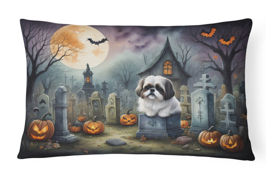 Caroline's Treasures DAC2054PW1216 Shih Tzu Spooky Halloween Fabric Decorative Pillow Machine Washable, Indoor Outdoor Decorative Pillow for Couch, Bed or Patio, 12HX16W