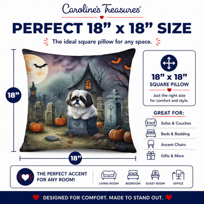 Caroline's Treasures DAC2054PW1818 Shih Tzu Spooky Halloween Fabric Decorative Pillow Machine Washable, Indoor Outdoor Decorative Pillow for Couch, Bed or Patio, 18Hx18W