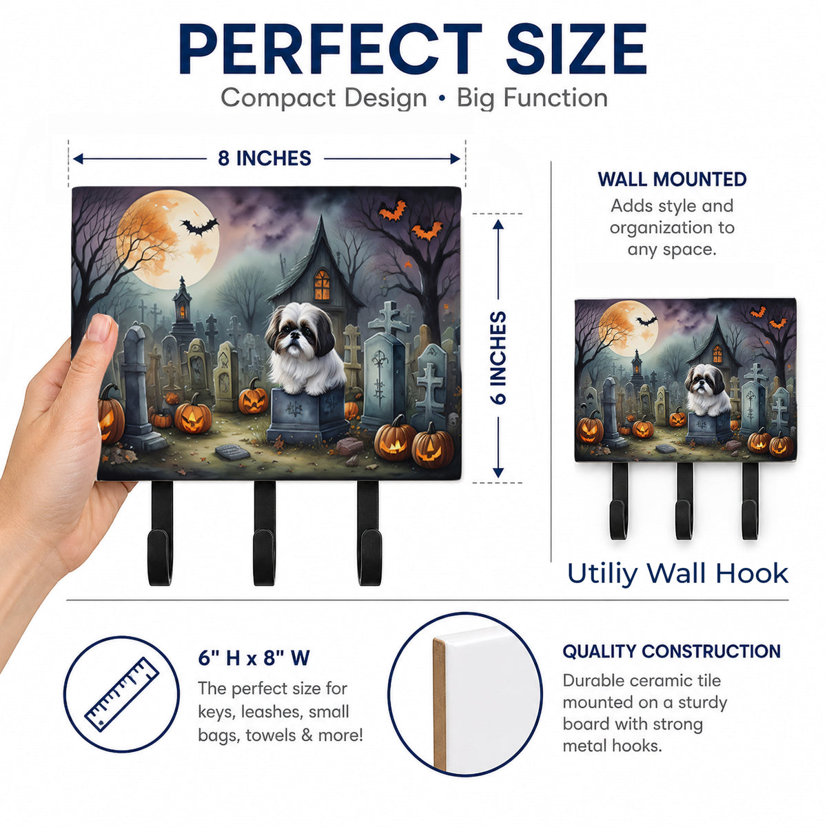 Caroline's Treasures Shih Tzu Dogs Halloween Ceramic Triple Wall Hook