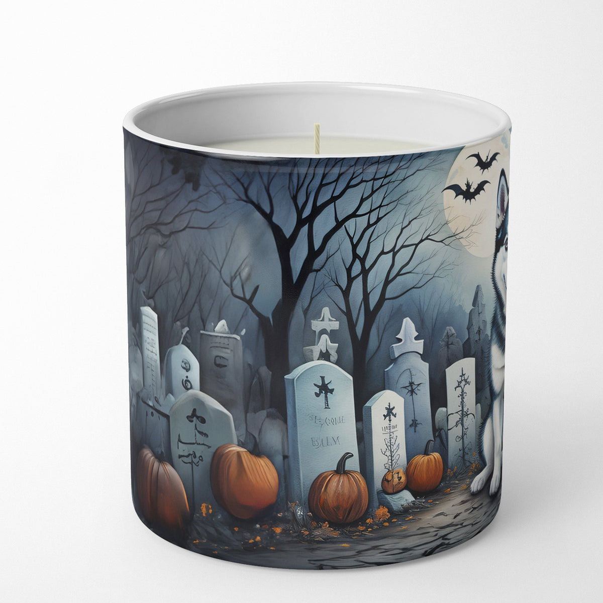 Caroline's Treasures DAC2055CDL Siberian Husky Spooky Halloween Decorative Soy Candle Nature Soy Wax Essential Oil Home Decor Ideal for Bedroom Kitchen Bath Office Gift, 10 oz