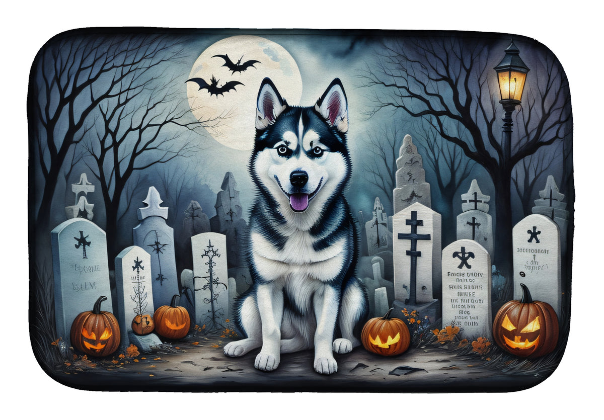 Caroline's Treasures DAC2055DDM Siberian Husky Spooky Halloween Dish Drying Mat Absorbent Dish Drying Mat Pad for Kitchen Counter Dish Drainer Mat for Countertop, 14 x 21, Multicolor