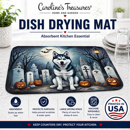 Caroline's Treasures DAC2055DDM Siberian Husky Spooky Halloween Dish Drying Mat Absorbent Dish Drying Mat Pad for Kitchen Counter Dish Drainer Mat for Countertop, 14 x 21, Multicolor