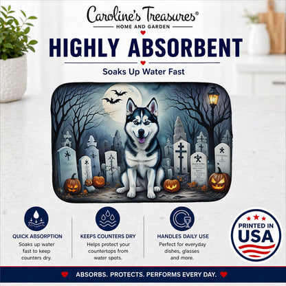 Caroline's Treasures DAC2055DDM Siberian Husky Spooky Halloween Dish Drying Mat Absorbent Dish Drying Mat Pad for Kitchen Counter Dish Drainer Mat for Countertop, 14 x 21, Multicolor