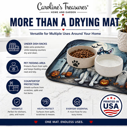 Caroline's Treasures DAC2055DDM Siberian Husky Spooky Halloween Dish Drying Mat Absorbent Dish Drying Mat Pad for Kitchen Counter Dish Drainer Mat for Countertop, 14 x 21, Multicolor