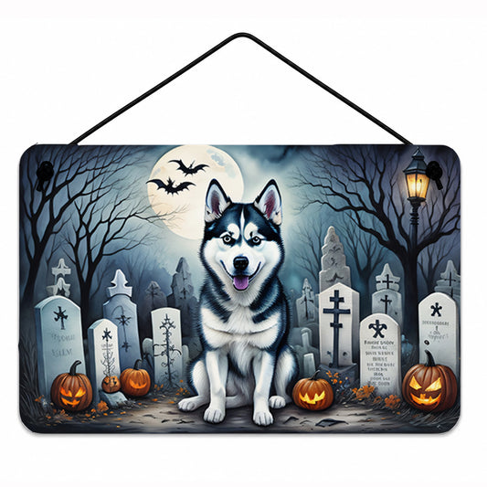 Caroline's Treasures DAC2055DS812 Siberian Husky Spooky Halloween Wall or Door Hanging Prints Aluminum Metal Sign Kitchen Wall Bar Bathroom Plaque Home Decor, 8x12, Multicolor