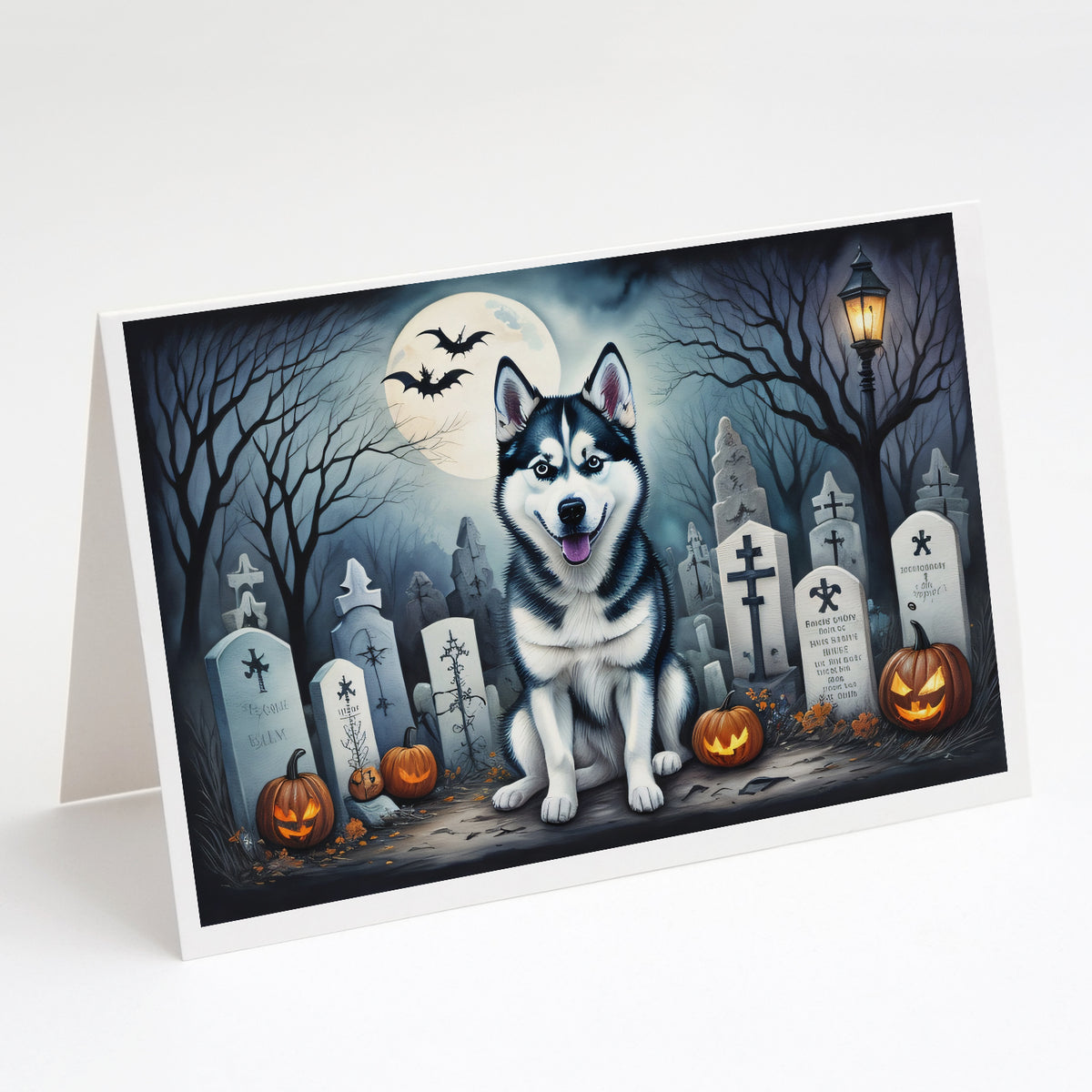 Caroline's Treasures DAC2055GCA7P Siberian Husky Spooky Halloween Greeting Cards and Envelopes Pack of 8 Blank Cards with Envelopes Whimsical A7 Size 5x7 Blank Greeting Cards