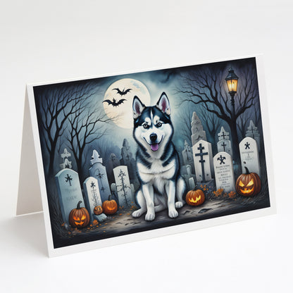 Caroline's Treasures DAC2055GCA7P Siberian Husky Spooky Halloween Greeting Cards and Envelopes Pack of 8 Blank Cards with Envelopes Whimsical A7 Size 5x7 Blank Greeting Cards