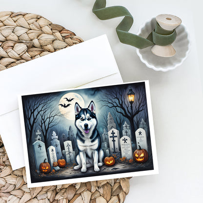 Caroline's Treasures DAC2055GCA7P Siberian Husky Spooky Halloween Greeting Cards and Envelopes Pack of 8 Blank Cards with Envelopes Whimsical A7 Size 5x7 Blank Greeting Cards
