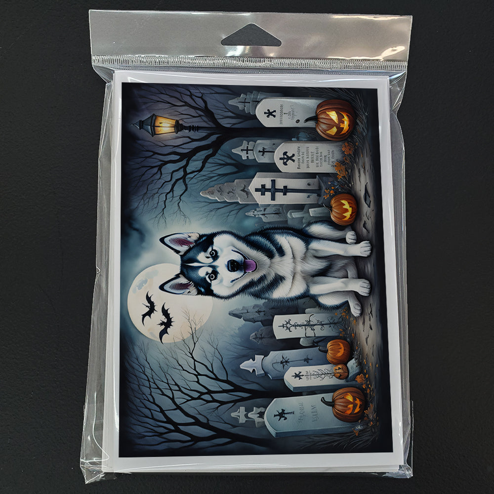 Caroline's Treasures DAC2055GCA7P Siberian Husky Spooky Halloween Greeting Cards and Envelopes Pack of 8 Blank Cards with Envelopes Whimsical A7 Size 5x7 Blank Greeting Cards