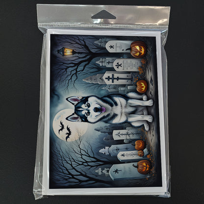 Caroline's Treasures DAC2055GCA7P Siberian Husky Spooky Halloween Greeting Cards and Envelopes Pack of 8 Blank Cards with Envelopes Whimsical A7 Size 5x7 Blank Greeting Cards