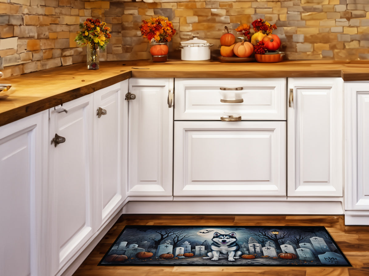 Caroline's Treasures Siberian Husky Spooky Halloween Runner Mat 28x58 Front Door Mat Indoor Outdoor Rugs for Entryway Hallway Foyer Non Slip Washable Wide Doormat