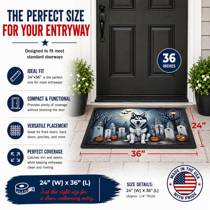 Caroline's Treasures DAC2055JMAT Siberian Husky Spooky Halloween Indoor or Outdoor Mat 24x36 Front Door Mat Indoor Outdoor Rugs for Entryway, Non Slip Washable Low Pile, 24H X 36W