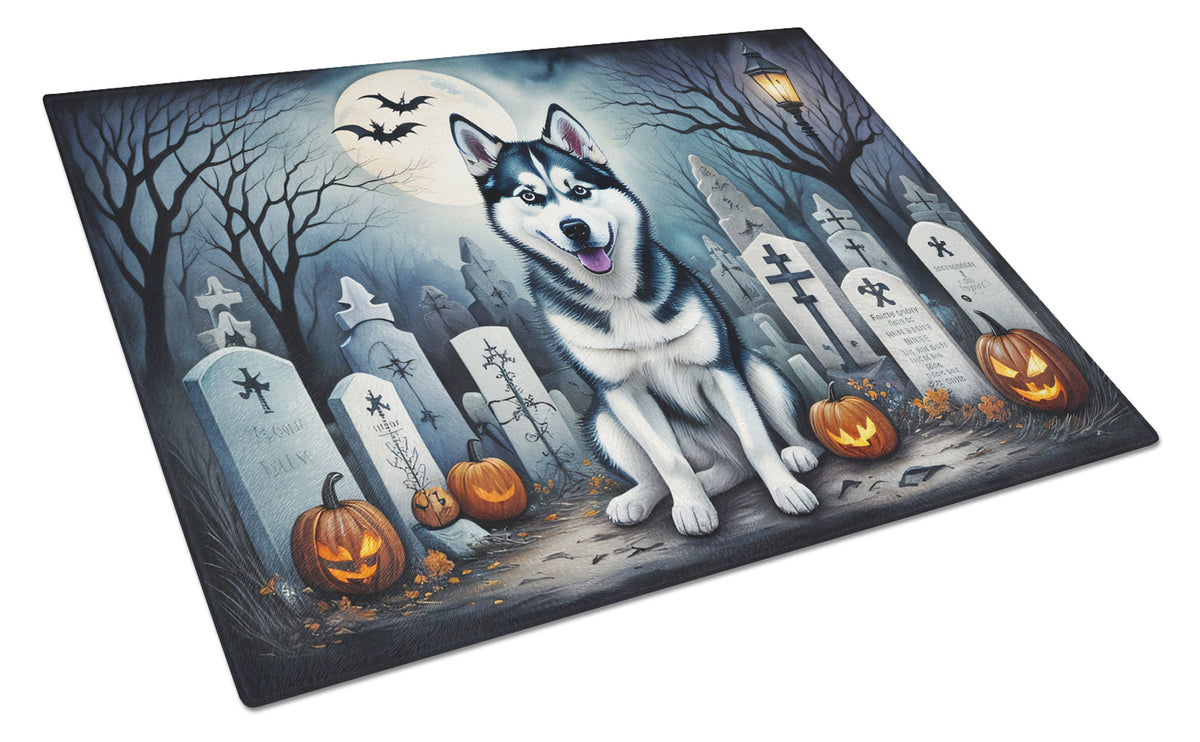 Caroline's Treasures DAC2055LCB Siberian Husky Spooky Halloween Glass Cutting Board Large Decorative Tempered Glass Kitchen Cutting and Serving Board Large Size Chopping Board
