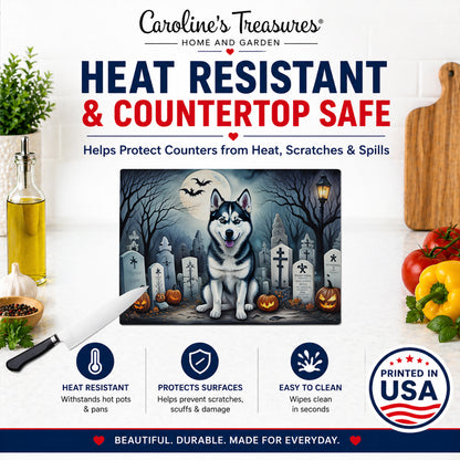 Caroline's Treasures DAC2055LCB Siberian Husky Spooky Halloween Glass Cutting Board Large Decorative Tempered Glass Kitchen Cutting and Serving Board Large Size Chopping Board