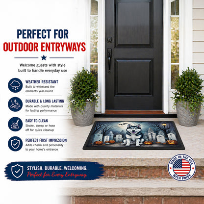 Caroline's Treasures DAC2055MAT Siberian Husky Spooky Halloween Doormat 18x27 Front Door Mat Indoor Outdoor Rugs for Entryway, Non Slip Washable Low Pile, 18H X 27W