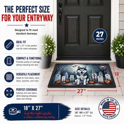 Caroline's Treasures DAC2055MAT Siberian Husky Spooky Halloween Doormat 18x27 Front Door Mat Indoor Outdoor Rugs for Entryway, Non Slip Washable Low Pile, 18H X 27W