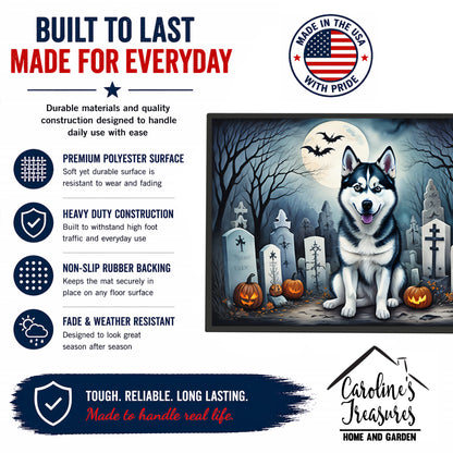 Caroline's Treasures DAC2055MAT Siberian Husky Spooky Halloween Doormat 18x27 Front Door Mat Indoor Outdoor Rugs for Entryway, Non Slip Washable Low Pile, 18H X 27W