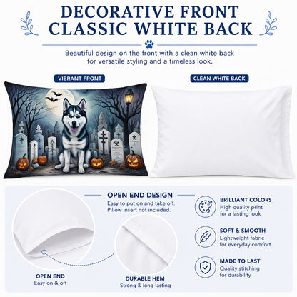 Caroline's Treasures DAC2055PILLOWCASE Siberian Husky Spooky Halloween Fabric Standard Pillowcase Lightweight Super Soft Easy Care Decorative Artwork Pillowcase, Standard