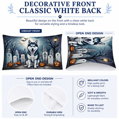 Caroline's Treasures DAC2055PILLOWCASE Siberian Husky Spooky Halloween Fabric Standard Pillowcase Lightweight Super Soft Easy Care Decorative Artwork Pillowcase, Standard