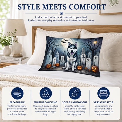 Caroline's Treasures DAC2055PILLOWCASE Siberian Husky Spooky Halloween Fabric Standard Pillowcase Lightweight Super Soft Easy Care Decorative Artwork Pillowcase, Standard