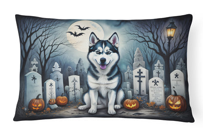 Caroline's Treasures DAC2055PW1216 Siberian Husky Spooky Halloween Fabric Decorative Pillow Machine Washable, Indoor Outdoor Decorative Pillow for Couch, Bed or Patio, 12HX16W