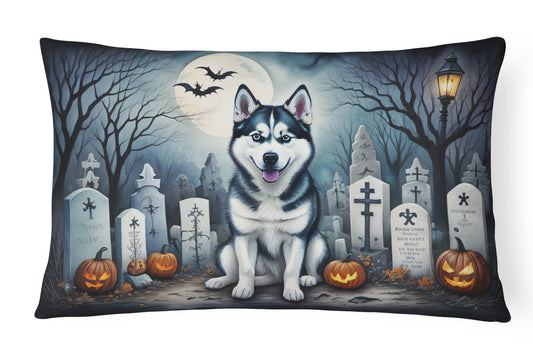 Caroline's Treasures DAC2055PW1216 Siberian Husky Spooky Halloween Fabric Decorative Pillow Machine Washable, Indoor Outdoor Decorative Pillow for Couch, Bed or Patio, 12HX16W