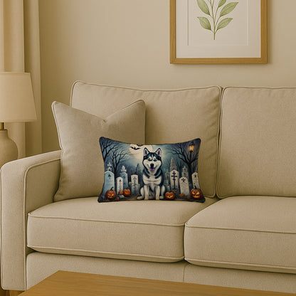 Caroline's Treasures DAC2055PW1216 Siberian Husky Spooky Halloween Fabric Decorative Pillow Machine Washable, Indoor Outdoor Decorative Pillow for Couch, Bed or Patio, 12HX16W