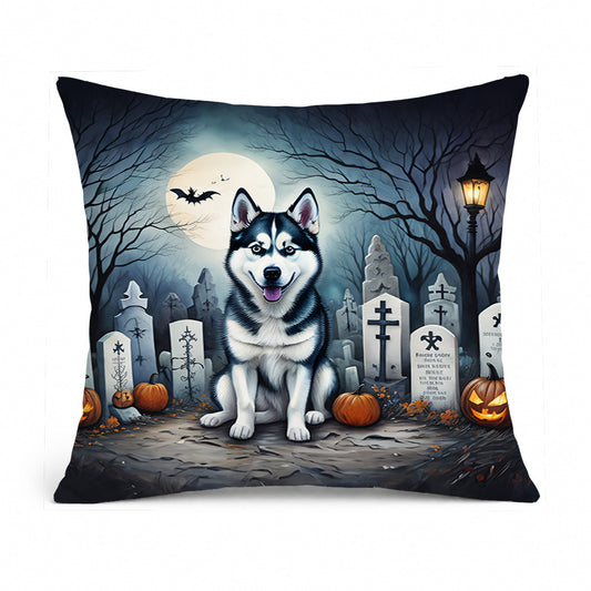 Caroline's Treasures DAC2055PW1818 Siberian Husky Spooky Halloween Fabric Decorative Pillow Machine Washable, Indoor Outdoor Decorative Pillow for Couch, Bed or Patio, 18Hx18W