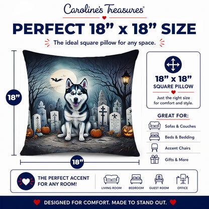 Caroline's Treasures DAC2055PW1818 Siberian Husky Spooky Halloween Fabric Decorative Pillow Machine Washable, Indoor Outdoor Decorative Pillow for Couch, Bed or Patio, 18Hx18W