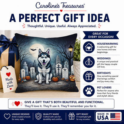 Caroline's Treasures DAC2055PW1818 Siberian Husky Spooky Halloween Fabric Decorative Pillow Machine Washable, Indoor Outdoor Decorative Pillow for Couch, Bed or Patio, 18Hx18W