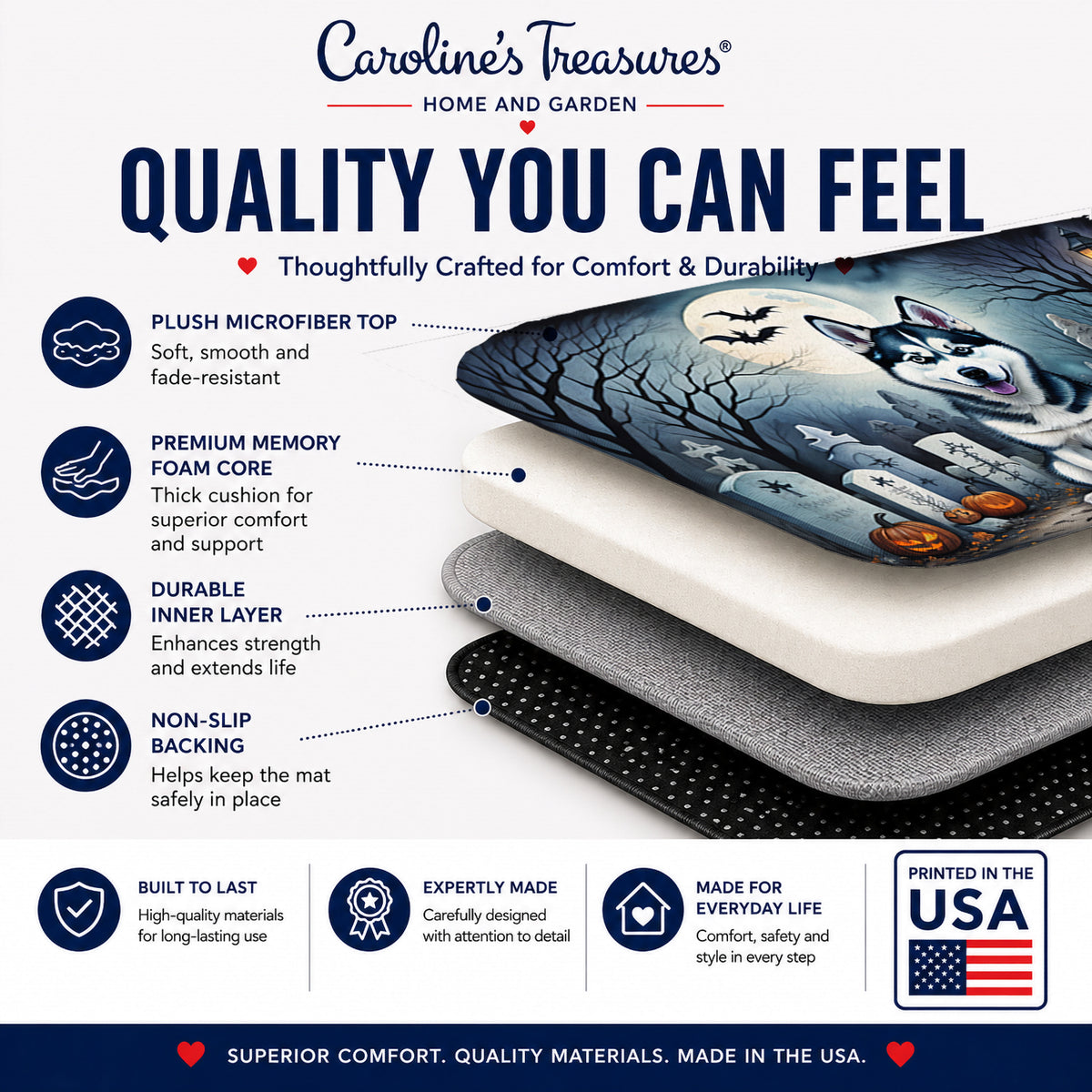 Caroline's Treasures Siberian Husky Dogs Memory Foam Mat 19x27