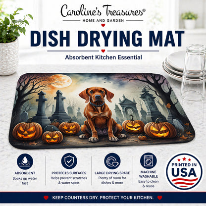 Caroline's Treasures DAC2056DDM Vizsla Spooky Halloween Dish Drying Mat Absorbent Dish Drying Mat Pad for Kitchen Counter Dish Drainer Mat for Countertop, 14 x 21, Multicolor
