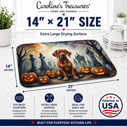 Caroline's Treasures DAC2056DDM Vizsla Spooky Halloween Dish Drying Mat Absorbent Dish Drying Mat Pad for Kitchen Counter Dish Drainer Mat for Countertop, 14 x 21, Multicolor
