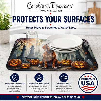 Caroline's Treasures DAC2056DDM Vizsla Spooky Halloween Dish Drying Mat Absorbent Dish Drying Mat Pad for Kitchen Counter Dish Drainer Mat for Countertop, 14 x 21, Multicolor