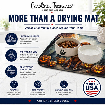 Caroline's Treasures DAC2056DDM Vizsla Spooky Halloween Dish Drying Mat Absorbent Dish Drying Mat Pad for Kitchen Counter Dish Drainer Mat for Countertop, 14 x 21, Multicolor