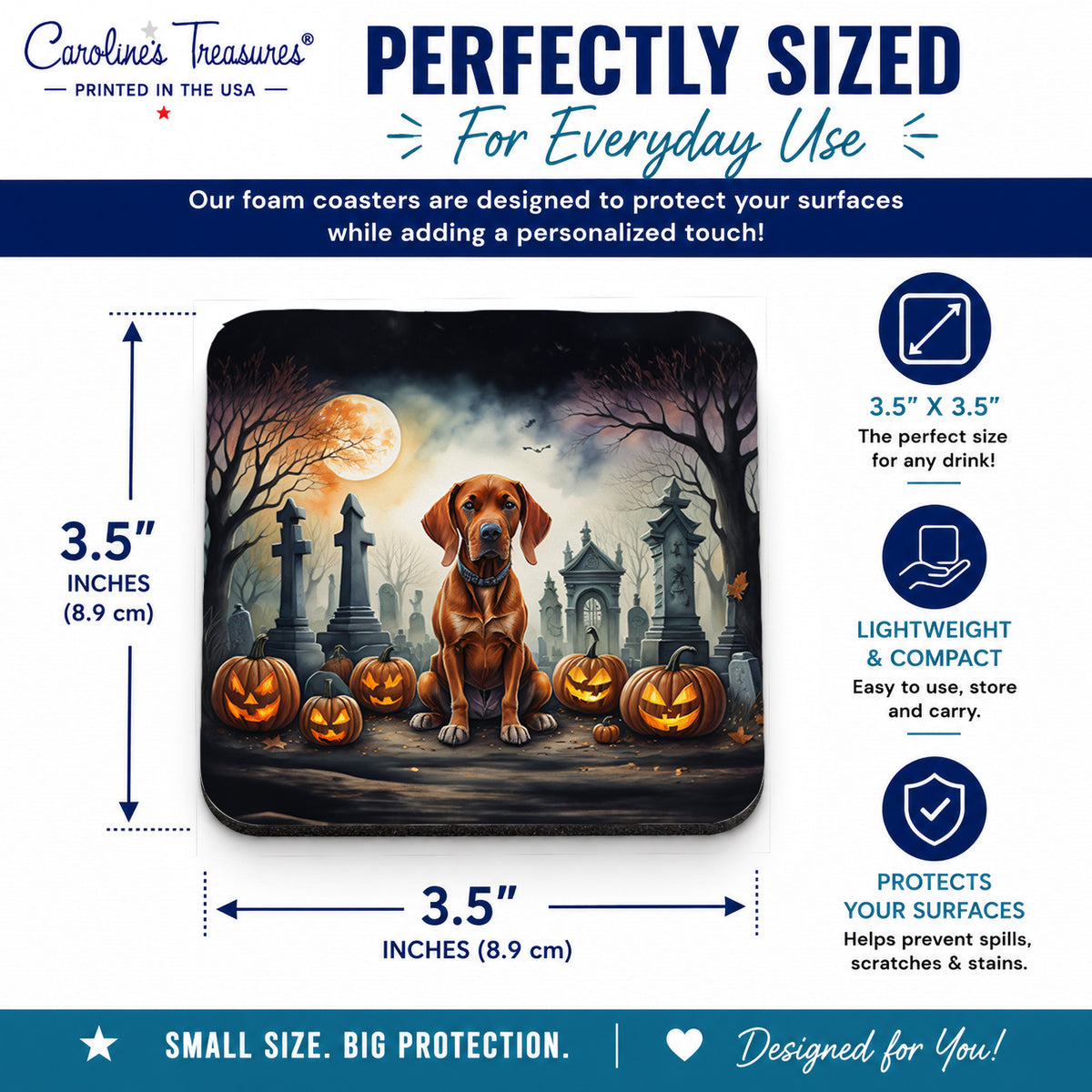 Caroline's Treasures Vizsla Dogs Foam Drink Coasters Set of 4 Absorbent