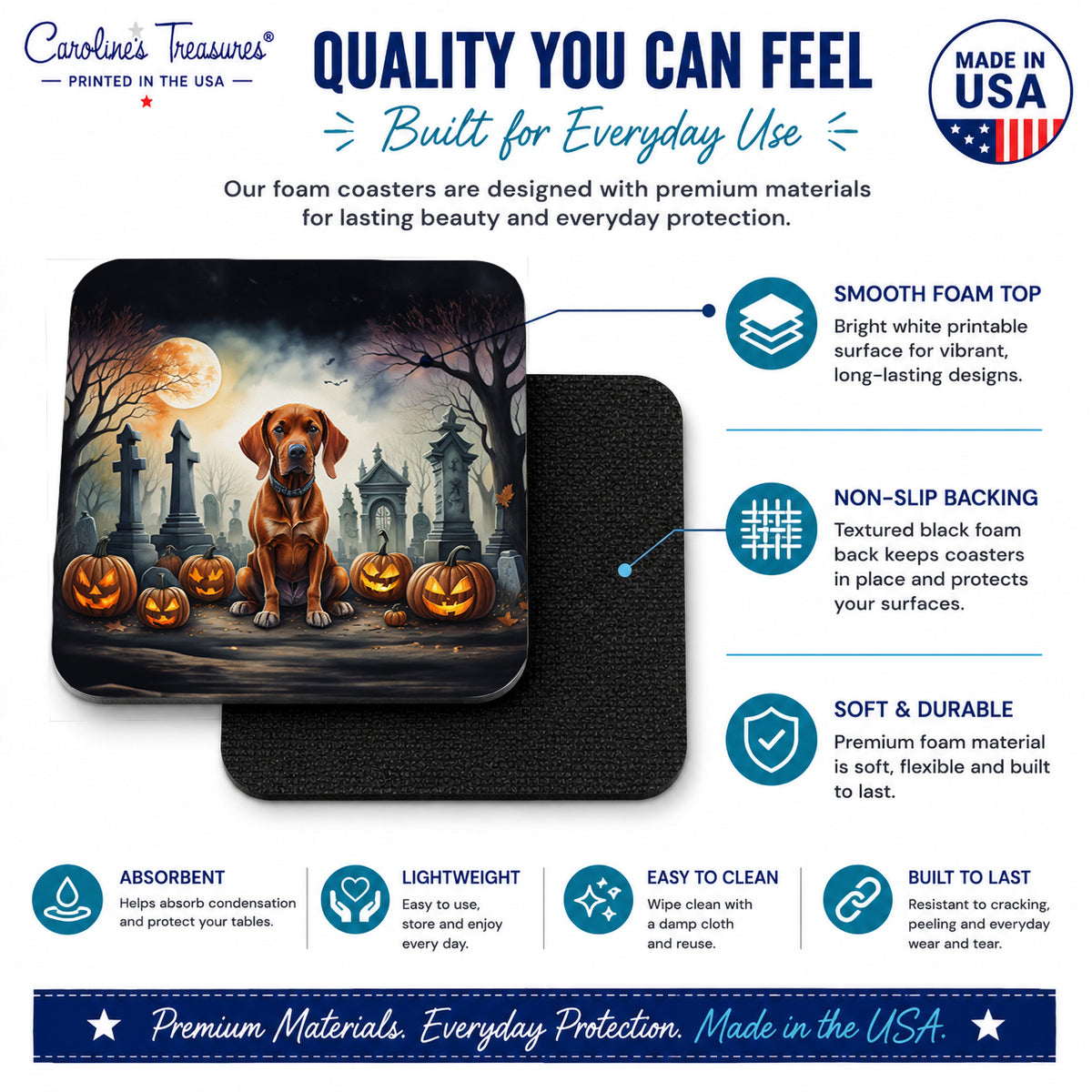 Caroline's Treasures Vizsla Dogs Foam Drink Coasters Set of 4 Absorbent