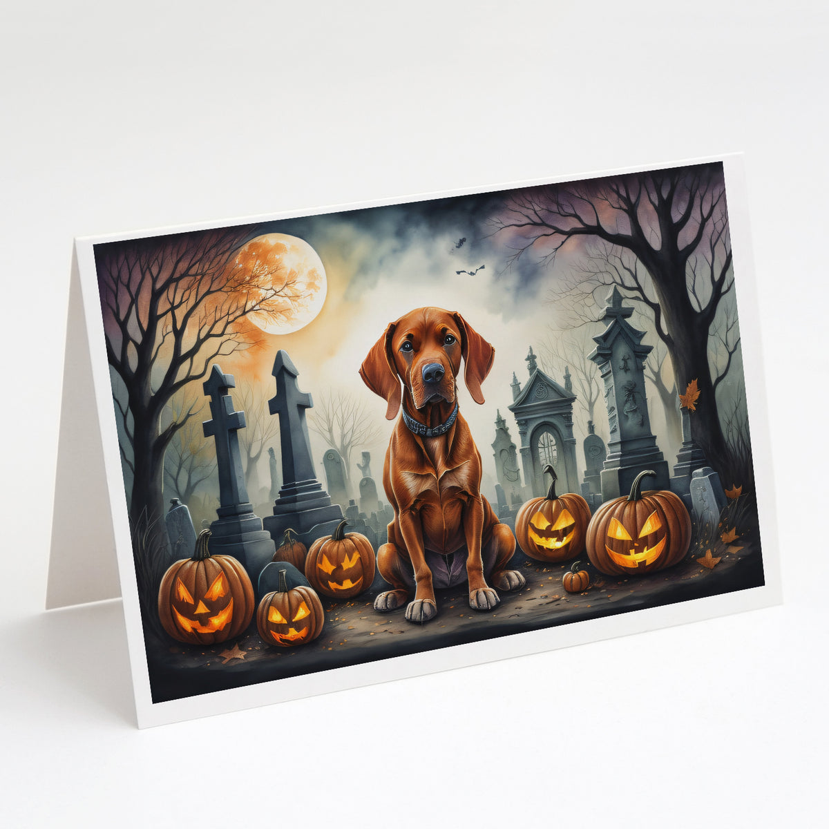 Caroline's Treasures DAC2056GCA7P Vizsla Spooky Halloween Greeting Cards and Envelopes Pack of 8 Blank Cards with Envelopes Whimsical A7 Size 5x7 Blank Greeting Cards