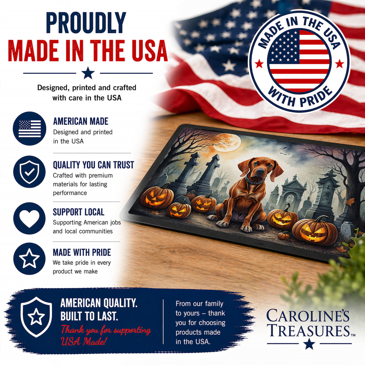 Caroline's Treasures DAC2056JMAT Vizsla Spooky Halloween Indoor or Outdoor Mat 24x36 Front Door Mat Indoor Outdoor Rugs for Entryway, Non Slip Washable Low Pile, 24H X 36W