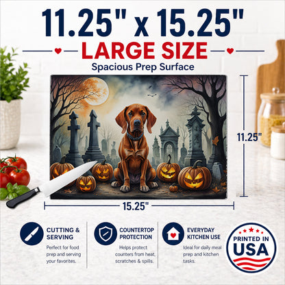 Caroline's Treasures DAC2056LCB Vizsla Spooky Halloween Glass Cutting Board Large Decorative Tempered Glass Kitchen Cutting and Serving Board Large Size Chopping Board
