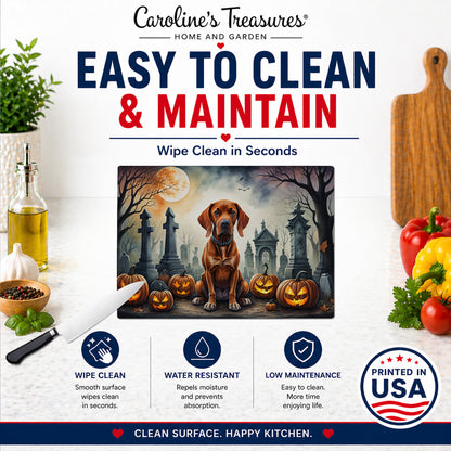 Caroline's Treasures DAC2056LCB Vizsla Spooky Halloween Glass Cutting Board Large Decorative Tempered Glass Kitchen Cutting and Serving Board Large Size Chopping Board