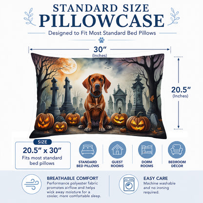 Caroline's Treasures DAC2056PILLOWCASE Vizsla Spooky Halloween Fabric Standard Pillowcase Lightweight Super Soft Easy Care Decorative Artwork Pillowcase, Standard