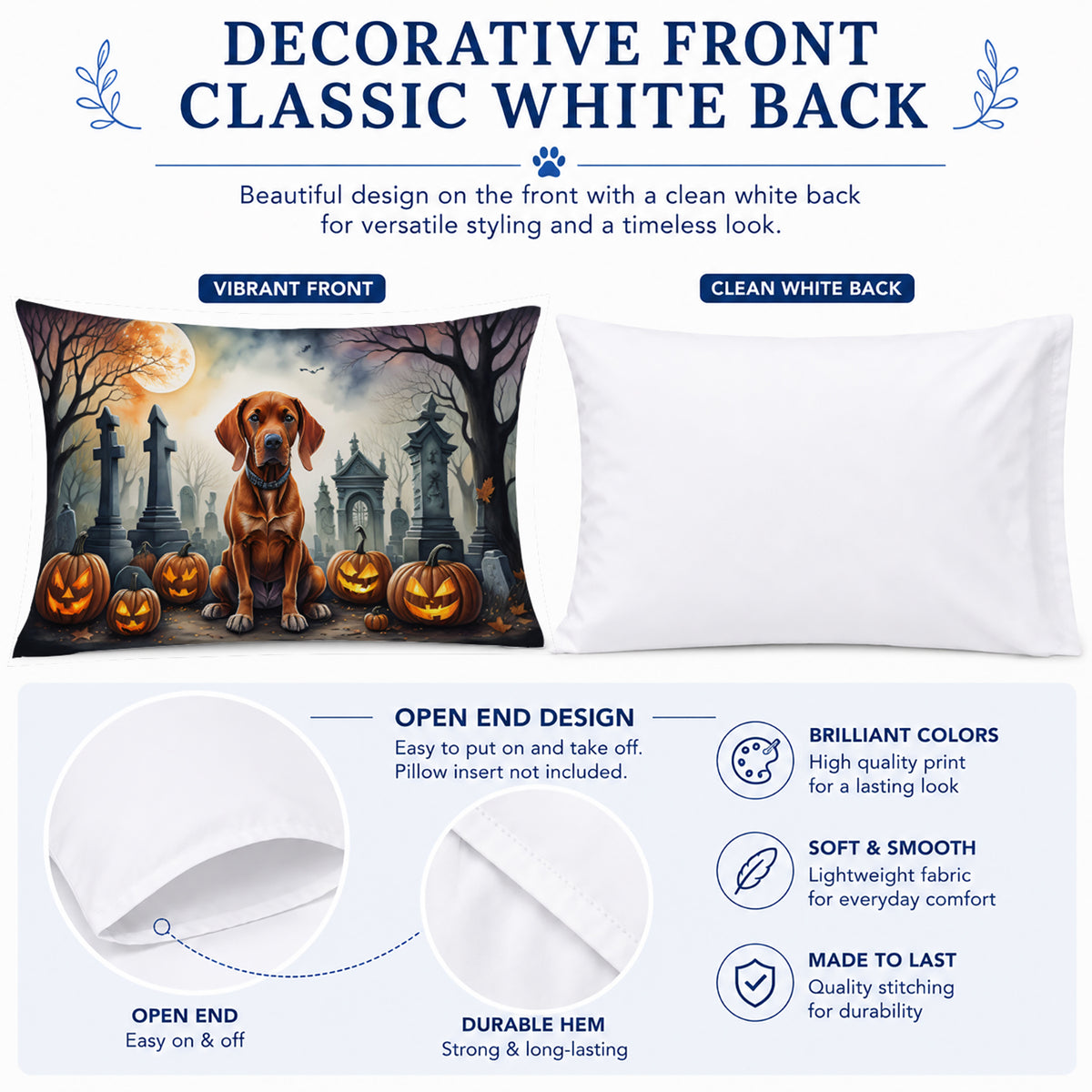 Caroline's Treasures DAC2056PILLOWCASE Vizsla Spooky Halloween Fabric Standard Pillowcase Lightweight Super Soft Easy Care Decorative Artwork Pillowcase, Standard